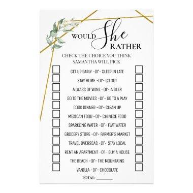 Eucalyptus Would She Rather Bridal Shower Game Flyer