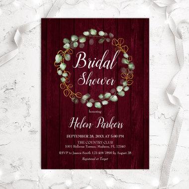 Eucalyptus Wreath Burgundy Marsala Bridal Shower Invitations