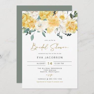 EVA Elegant Yellow Spring Floral Bridal Shower Invitations