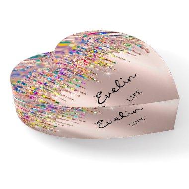 Evelin Holograph Rainbow Rose Name Meaning Heart Paperweight