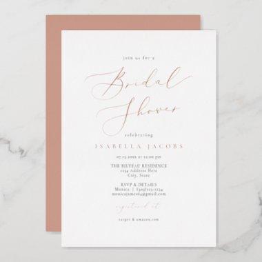 EVELYN Elegant Script Rose Gold Foil Bridal Shower Foil Invitations