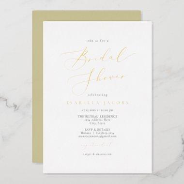 EVELYN Elegant Script Simple Gold Bridal Shower Foil Invitations