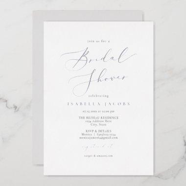 EVELYN Elegant Script Simple Silver Bridal Shower Foil Invitations