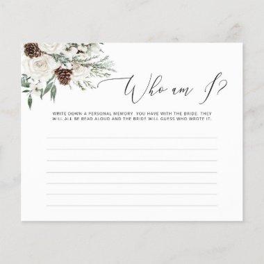 Evergreen whote roses Who am I bridal shower game
