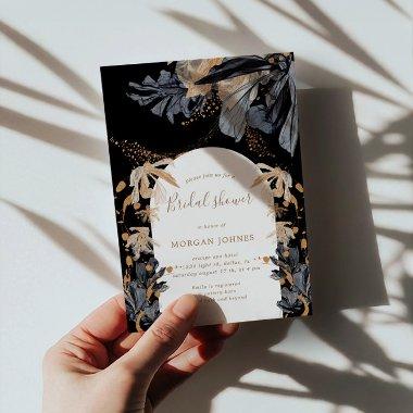 Exclusive Gold Black Floral Bridal Shower Invite