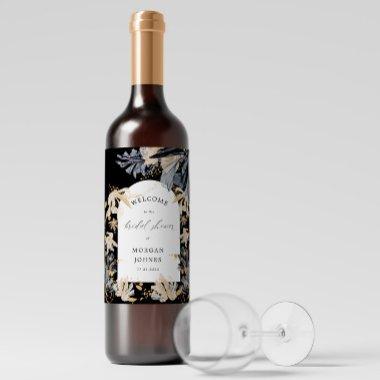 Exclusive Gold Black Floral Bridal Shower Wine Label