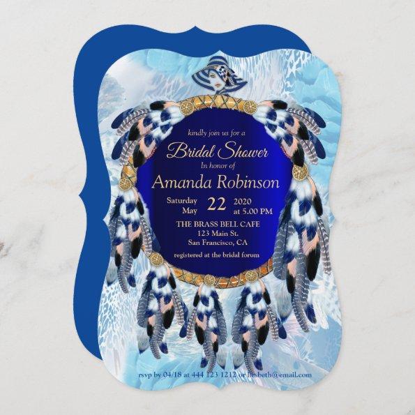 Exotic Blue Dream Catcher Bridal Shower Invitations