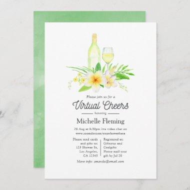 Exotic Floral Wine Toasting Virtual Shower Invitations