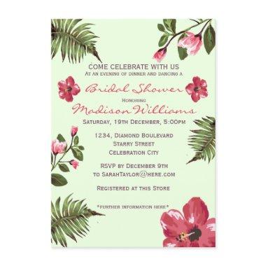 Exotic Hibiscus & Tropical Leaves Bridal Shower Invitations