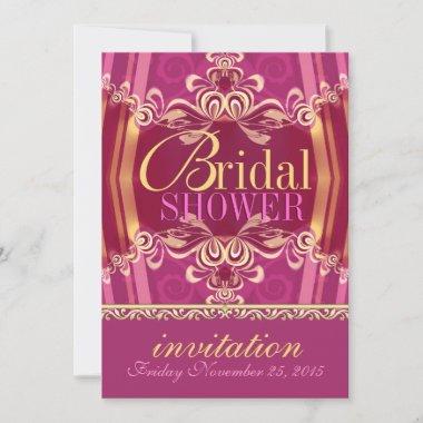 Exotic Pink Gold Frills Bridal Shower Party Invitations