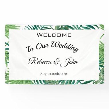 Exotic Tropical Palm Leaves Wedding Welcome Banner
