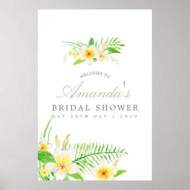 Exotic Watercolor Frangipani Bridal Shower Welcome Poster