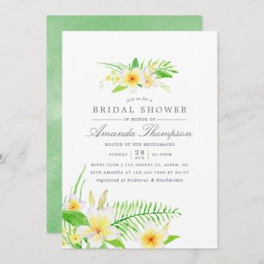 Exotic Watercolor Frangipani Flowers Bridal Shower Invitations