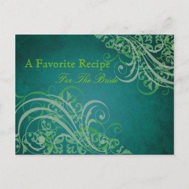 Exquisite Baroque Green Bridal Shower Recipe Invitations