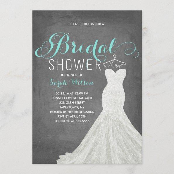 Extravagant Dress Chalkboard Teal | Bridal Shower Invitations