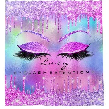Eyelashes Extension Pink Holograph Glitter Drips Shower Curtain