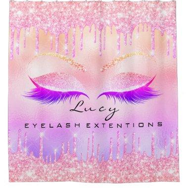 Eyelashes Extension Pink Holograph Glitter Spark Shower Curtain