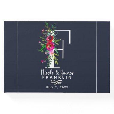 F Letter Initial Monogram Floral Name Wedding Guest Book
