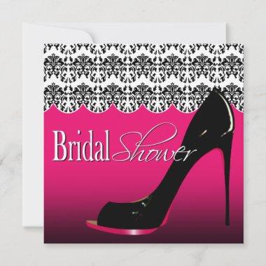 Fabulous Scalloped Damask Stiletto Bridal Shower Invitations