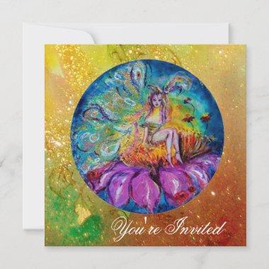 FAIRY IN THE NIGHT pink green blue yellow sparkles Invitations