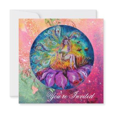 FAIRY IN THE NIGHT pink green blue yellow sparkles Invitations