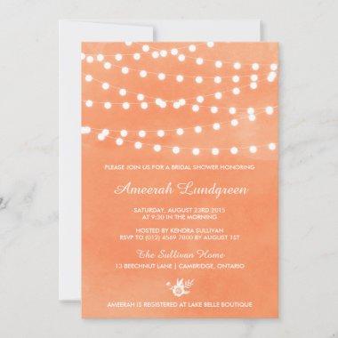 Fairy Lights Orange Bridal Shower Invitations
