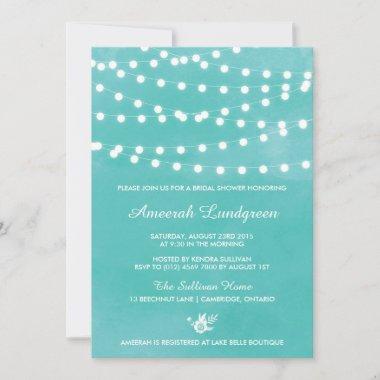 Fairy Lights Teal Bridal Shower Invitations