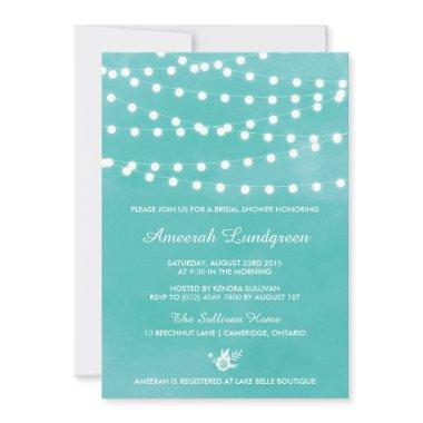 Fairy Lights Teal Bridal Shower Invitations