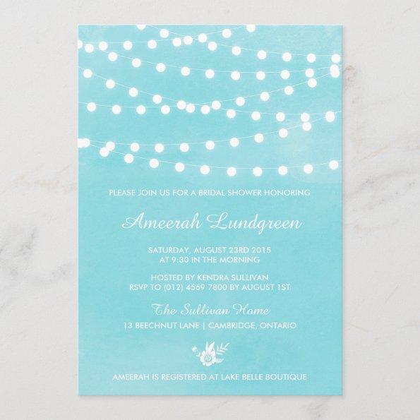 Fairy Lights Turquoise Bridal Shower Invitations
