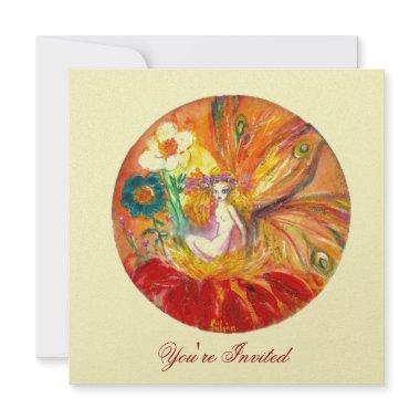 FAIRY OF THE FLOWERS, Red Yellow Fantasy Invitations