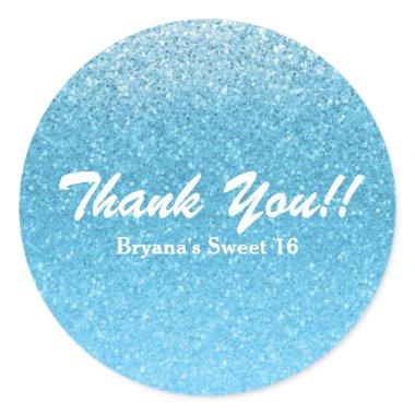 Fairy Tale Blue Glitter Sweet 16 Party Classic Round Sticker
