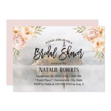 Fairy Tale Misty Lake Vintage Floral Bridal Shower Invitations