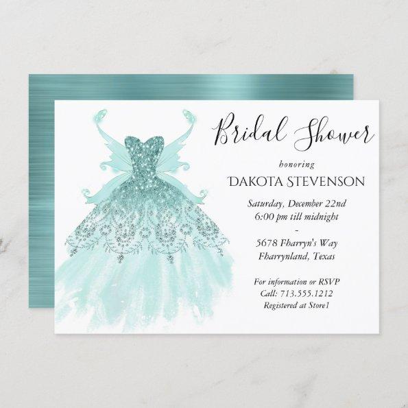 Fairy Wing Gown | Luxe Mint Green Pearl Aqua Party Invitations