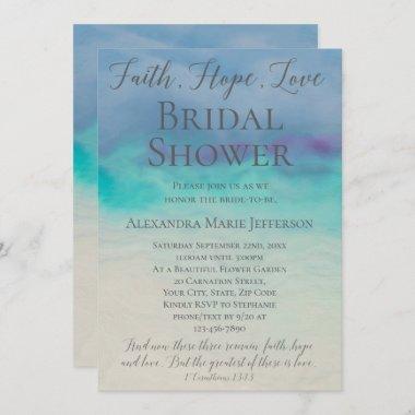 Faith Hope Love Watercolor Elegant Bridal Shower Invitations