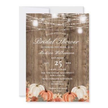 Fall | Autumn Barn Wood & Pumpkin Bridal Shower Invitations