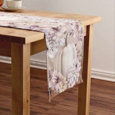 Fall autumn beige pumpkins chrysanthemums short table runner