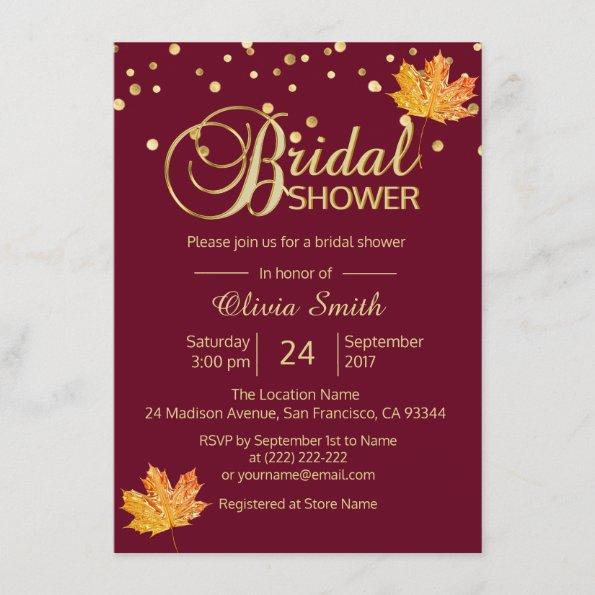 Fall Autumn Burgundy Marsala Bridal Shower Invitations