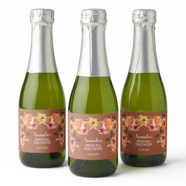 Fall Autumn Floral  Mini Sparkling Wine Label
