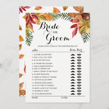 Fall Autumn foliage Bride or Groom game editable Invitations