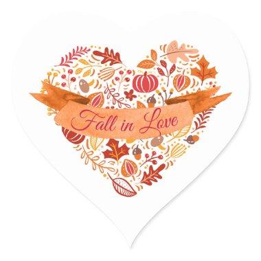 Fall Autumn Leaves Pumpkins Fall in Love Heart Sticker