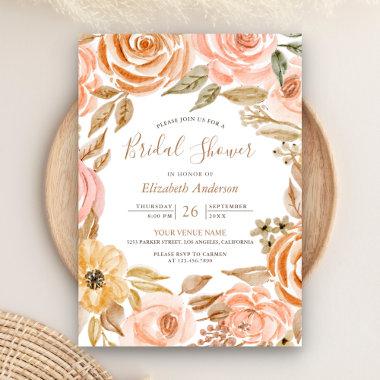 Fall Autumn Rustic Earthy Floral Bridal Shower Invitations