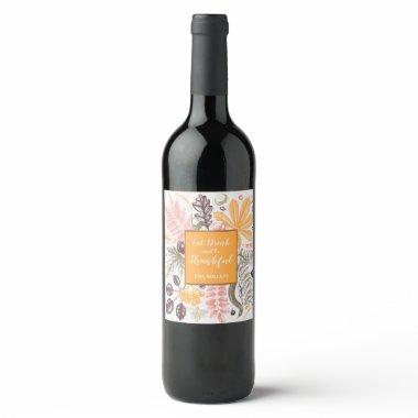 Fall Autumn Thanksgiving Botanicals Wine Label
