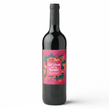 Fall Autumn Thanksgiving Leaves and Sunflower Wine Label