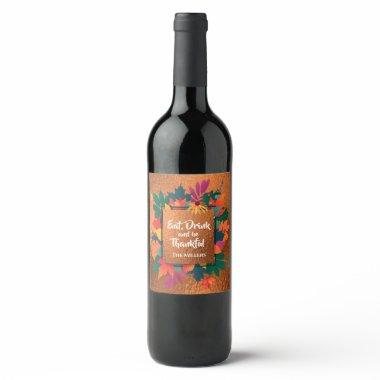Fall Autumn Thanksgiving Leaves on Copper Wine Label