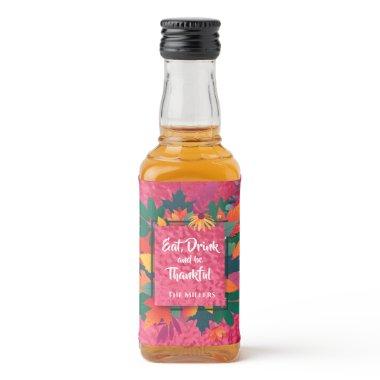 Fall Autumn Thanksgiving Leaves on Hot Pink Liquor Bottle Label