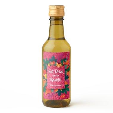 Fall Autumn Thanksgiving Leaves on Hot Pink Wine Label