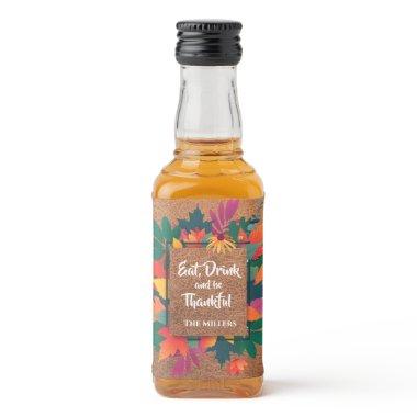 Fall Autumn Thanksgiving Leaves on Leather Liquor Bottle Label