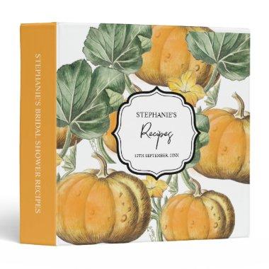 Fall Autumn Vintage Pumpkins Bridal Shower Recipe 3 Ring Binder