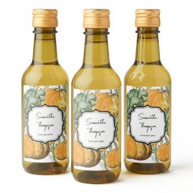 Fall Autumn Watercolor Vintage Pumpkins Wine Label