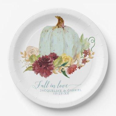 Fall Autumn Wedding Aqua Blue Pumpkin Floral Paper Plates